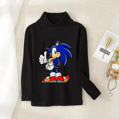 Sonics Print Long Sleevese Pure Color Women T-shirt Top Cotton Casual Cute Cartoon Anime Sweat Absorbent Breathable Shirt Kids