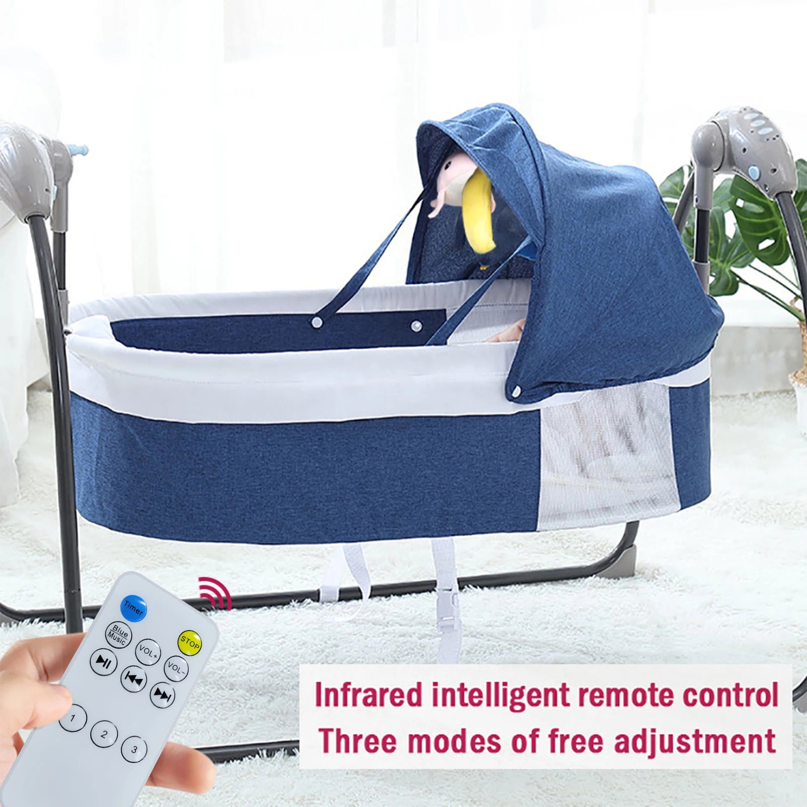 Baby Cot 3-Speed Auto Swing Electric Baby Swing Baby Bouncer Baby Lounger Cradle up to 18KG with Music