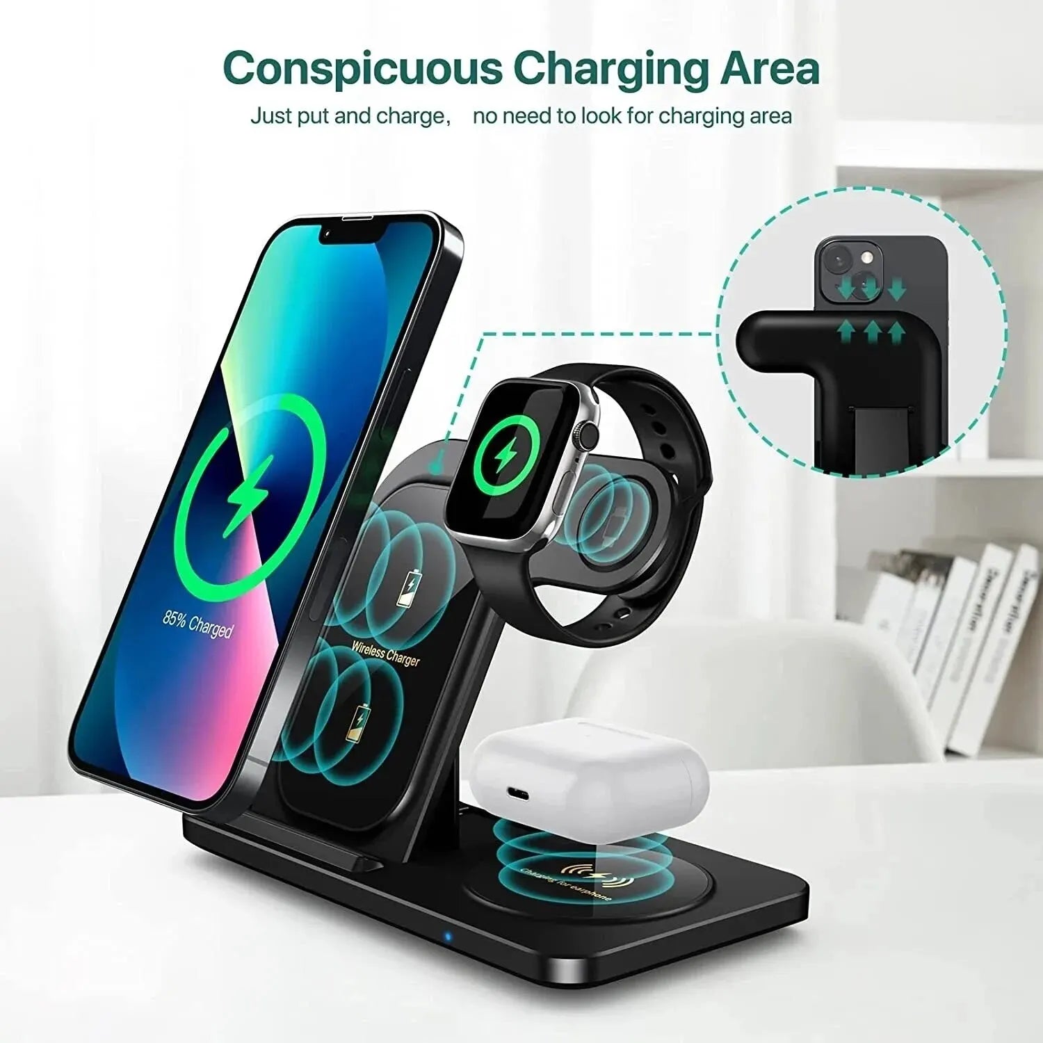 3 in 1 Wireless Charger Stand Pad For iPhone 15 14 13 12 X Max Foldable Fast Charging Station