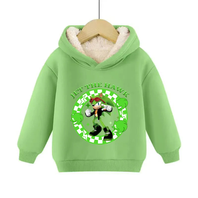 Sonics Hooded Pullover Pullover Sportswear Long-Sleeved Hoodies Winter Hoody Sweatshirts Solid Plus Fleece Elasticity Casual Kid