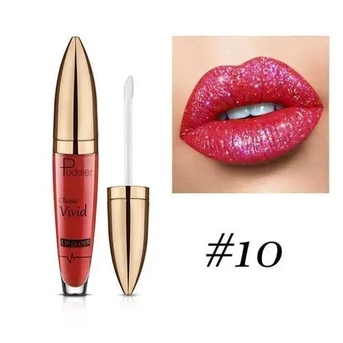 Pudaier Lipstick Glitter Lip Gloss Diamond Shimmer Pigment Metallic Glossy Lip Gloss Matte to Sparkling Lip Tint Liquid Lipstick