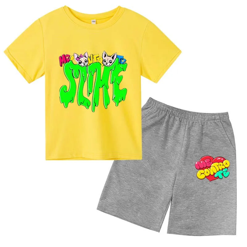 Casual ME CONTRO TE Print Short Sleeve Suits 3-14 Years Kids T-shirts+pants 2pcs Sets kids clothes boys