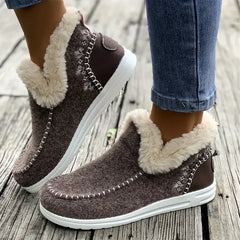 Boots Women's Winter Plush Lined Flat Shoes Thermal Round Toe Slip on Shoes