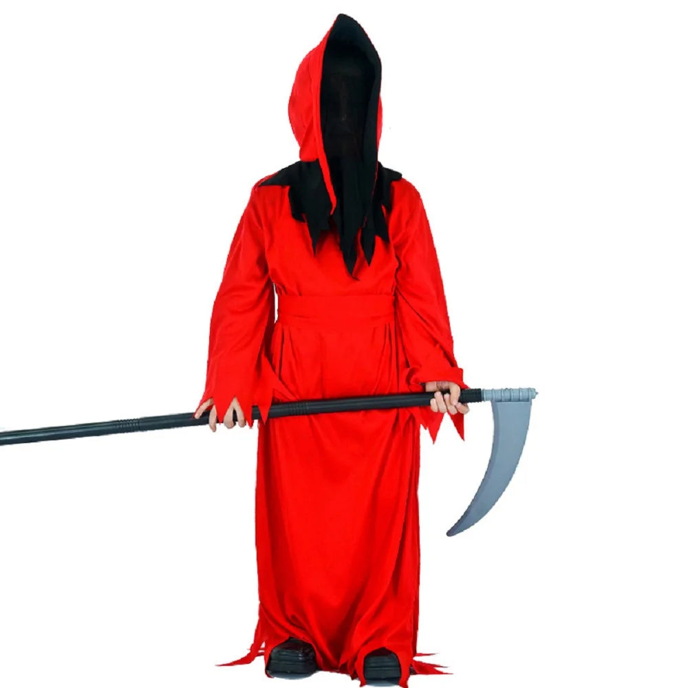 Halloween Grim Reaper Bodysuit Horror Death Cosplay Red Claok Costume kid