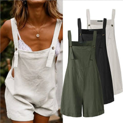 Women Loose Style Overalls Boho Solid Color Square Collar Playsuits