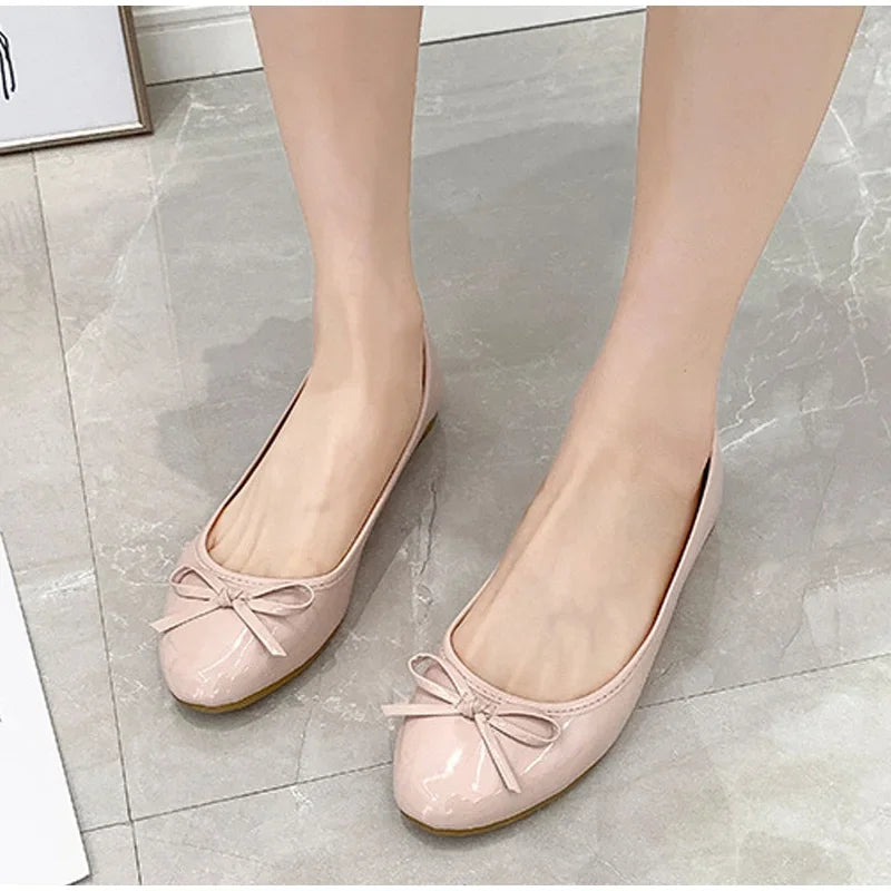 Women's Casual Patent Leather Korean Shoes Ladies Bowknot Shallow Elegant Female Moccasins Summer Autumn Flats Shoe 2023