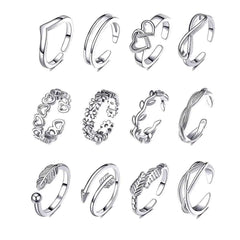 12pcs Adjustable Toe Rings For Women Girls