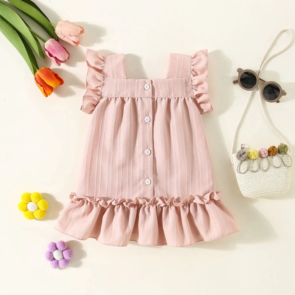 Summer Cotton Flower Embroidered Little Flying Sleeves Baby Girl Dress Cute Lace Beach Girl Princess Dress