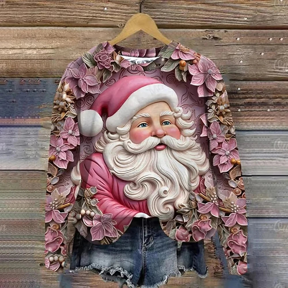 Christmas Santa Claus 3d Print Hoodie Women Fashion O-neck Graphic Hoodies Christmas Sweatshirt