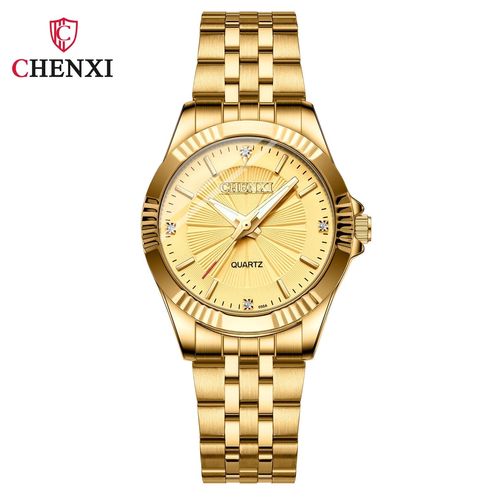 Stainless Steel Unique Golden Woman Men Business Quartz Wristwatch