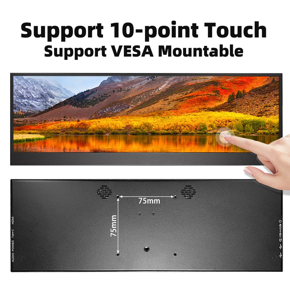 LESOWN LCD Touch 4K 3840x1100 Bar IPS Display DIY Long Wide HDMI USB C Second Screen for Laptop PC Advertising Sub Monitor