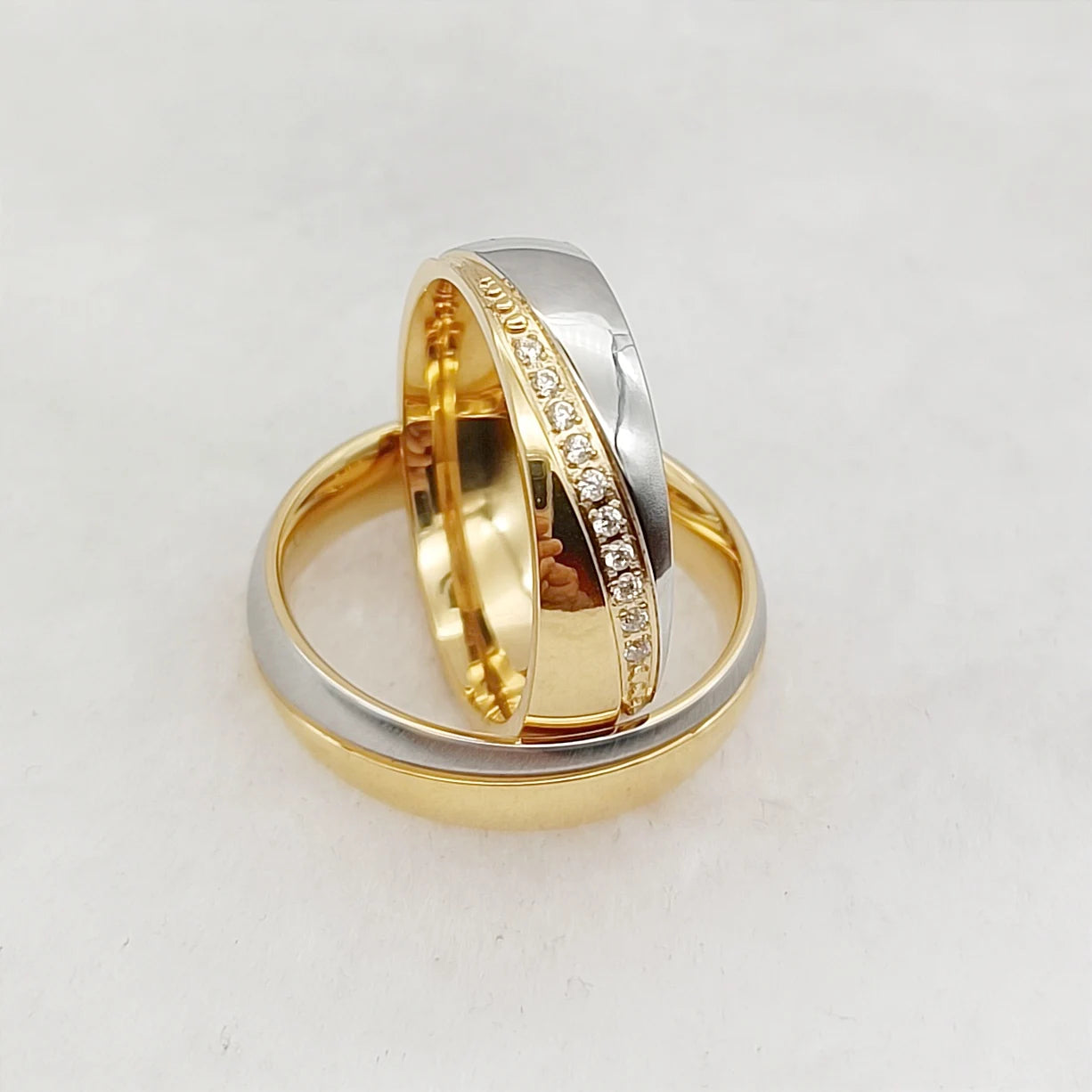 Love Alliances Wedding Rings Sets for Couples Designer Two Tone 14k Gold Plated Jewelry