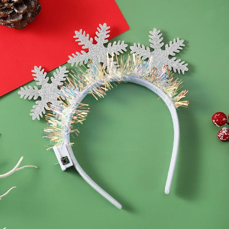 LED Light Christmas Headband Toys Elk Horn Snowflake Xmas Tree Head ware