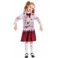 Girls Bloody Zombie Student Cosplay Kids Children Halloween Walking Dead Scary Costumes