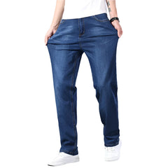 SHAN BAO cotton stretch men's straight loose loose summer thin jeans  spring classic brand casual lightweight jeans blue