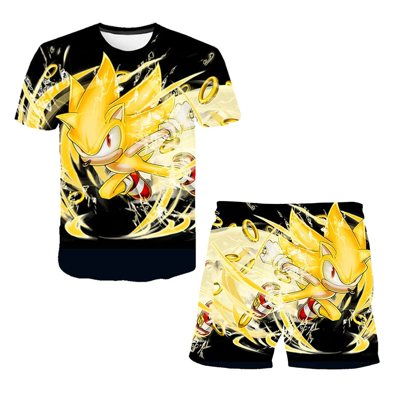 Summer New T-shirts Boys Sonics T-shirt Shorts 2 Pcs Sets Kids Boys Anime T Shirt Summer Children Baby Clothes Sets