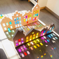 Dutch Wood Houses Lucite Cubes Blocks Rainbow Acrylic Building Blocks