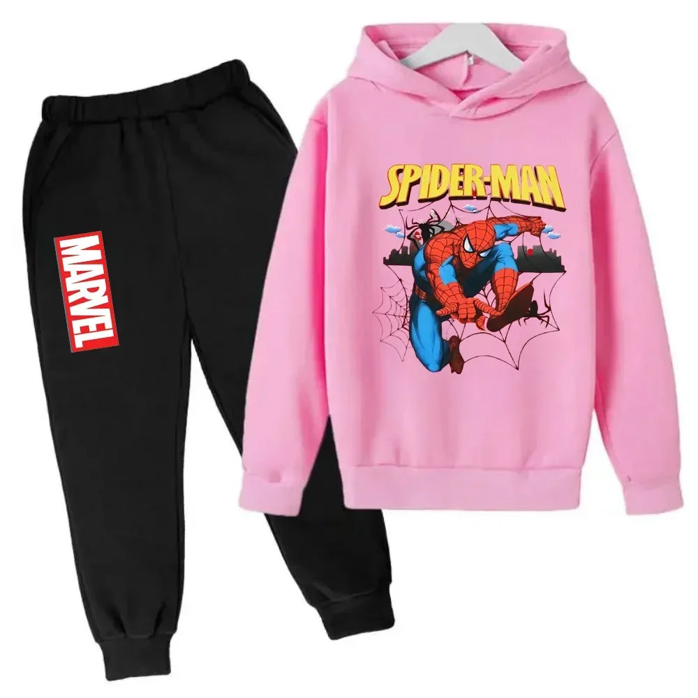 Marvel Spiderman Kids Hoodies Pant Suit 2pcs Set Boy Girl Spring Autumn Sweatshirt Clothes Tracksuits Children Hooded Sportsuit