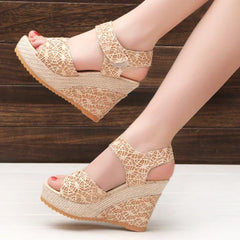 Summer New Fashion Mesh Peep Toe Platform High Heel Women Sandals