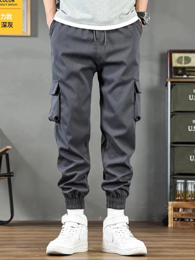 Multi-pocket designer overalls men's drawstring trousers are outdoor slacks