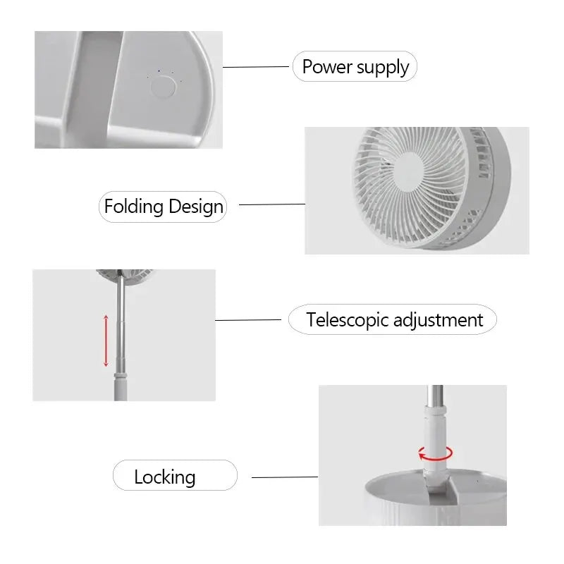 Portable Electric Fan Folding Telescopic Floor Standing USB Rechargeable Mini Brushless Fan