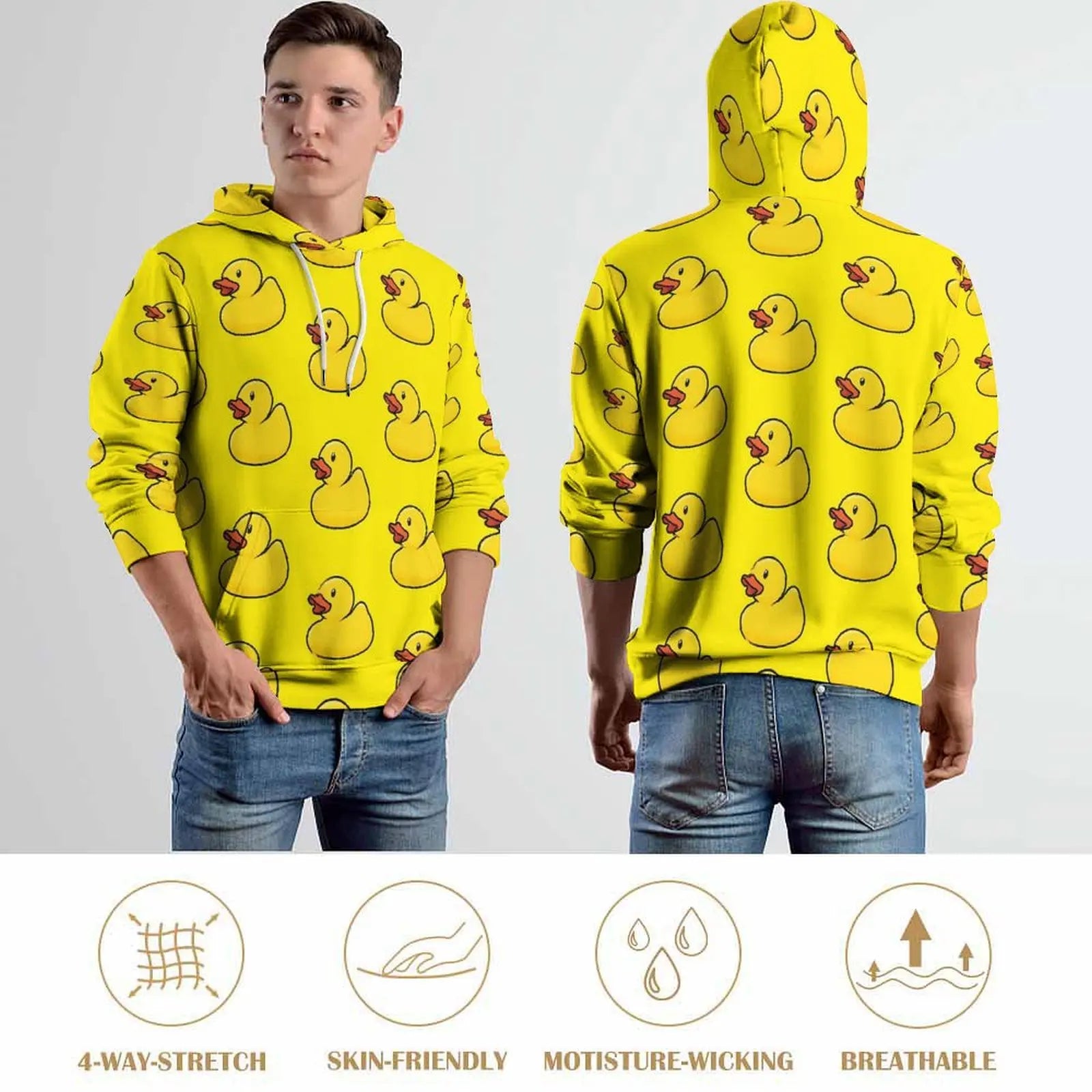 Rubber Ducks Print Hoodies Long-Sleeve Kawaii Animal Aesthetic Casual Hoodie