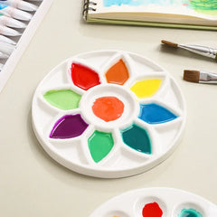 Flower Ceramic Palette Color Mixing Round Paint Palette Tray For Watercolor Gouache Acrylic Painting Art Supplies