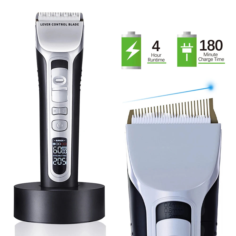 Professional Hair Clipper Titanium Ceramic Blade Hair Trimmer LCD Display