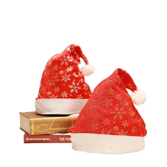 Christmas Hat With Printed Gold Silver Snowflakes Classic Plush Santa Hat