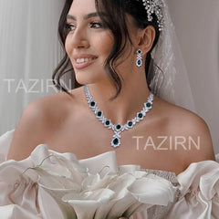 Cubic Zirconia Wedding Bride Floral Jewelry Set for Women CZ Necklace Earrings Dubai Nigeria Crystal Choker Set