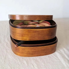 Japanese Wooden Lunch Box Picnic Bento Box Student Lunchbox Double Layer with Spoon Fork Tableware Set Sushi Food Container