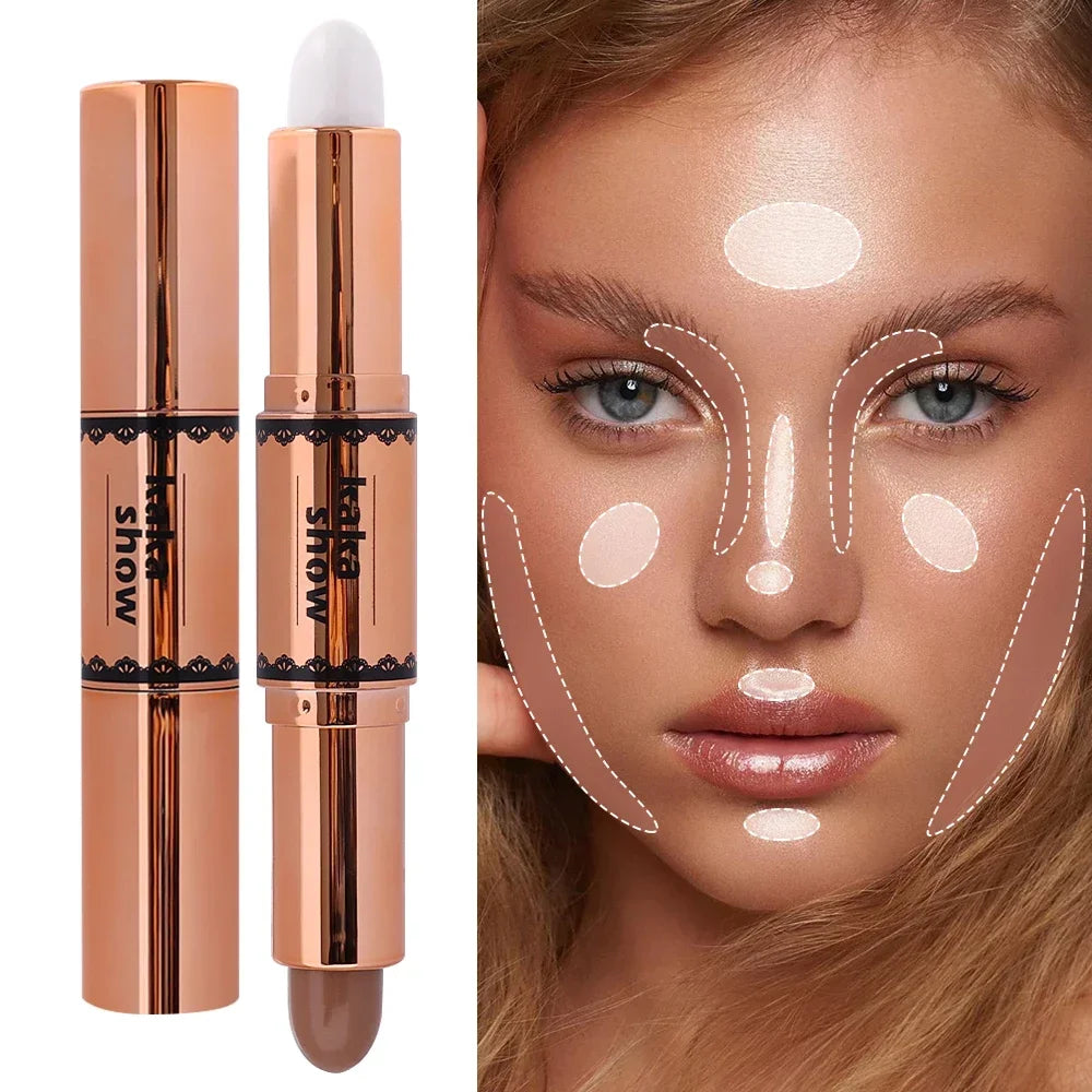 Face Brown Bronzer Contour Stick Double-headed Brightening Face Make Up Pen Smooth Contour Shadow Highlight Concealer Cosmetics