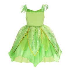 Disney Girls Tinker Bell Costume Kids Green Fairy Princess Tinkerbell Fancy Dress