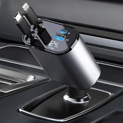 Retractable Car Charger, 4 in 1 USB C Car Charger 60W,Retractable Cables (2.6Ft) and 2 USB Ports Car Charger Adapter