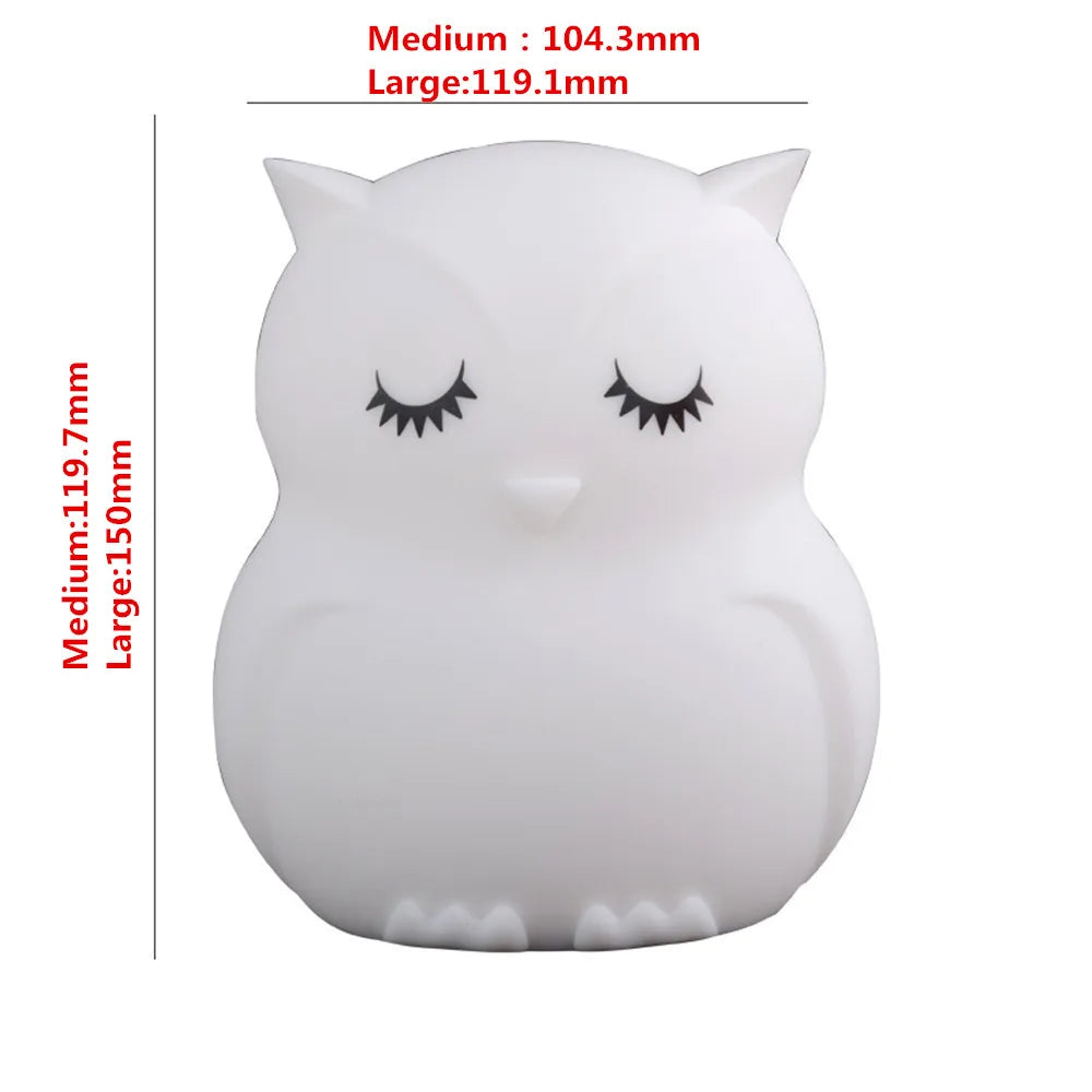 Owl LED Night Light Touch Sensor Remote Control 9 Colors Dimmable Timer Rechargeable Silicone Night Lamp