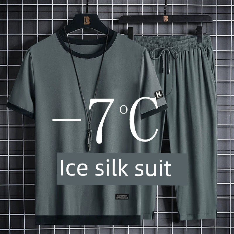 Ice Silk Summer Cropped Pants Sweat-Absorbent Breathable plus Size Short Sleeve