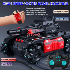 Omnidirectional Driving Remote Control Tank Car 2.4G Smart DEMO Turret Rotation Launch Water Bombs 360° Drift Tank Stunt RC Car