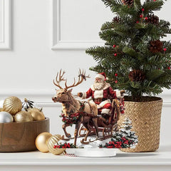 Christmas Reindeer Sleigh Santa Figurine 2D Acrylic Christmas Santa Claus on Sleigh Decoration Holiday 2025 Party Supplies