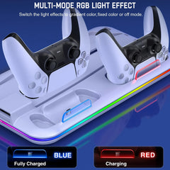 RGB Dual Controller Charging Dock Station for Playstation 5 Disc/Digital Led Cool Light Cooling Staion for PS5 Vertical Stand