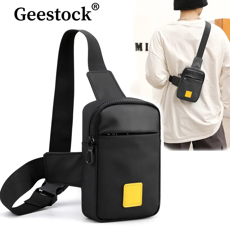 Geestock Multifunctional Men's Shoulder Bag Sports Outdoor Crossbody Bags Casual Small Nylon Sling Chest Bag Mobile Phone Pocket