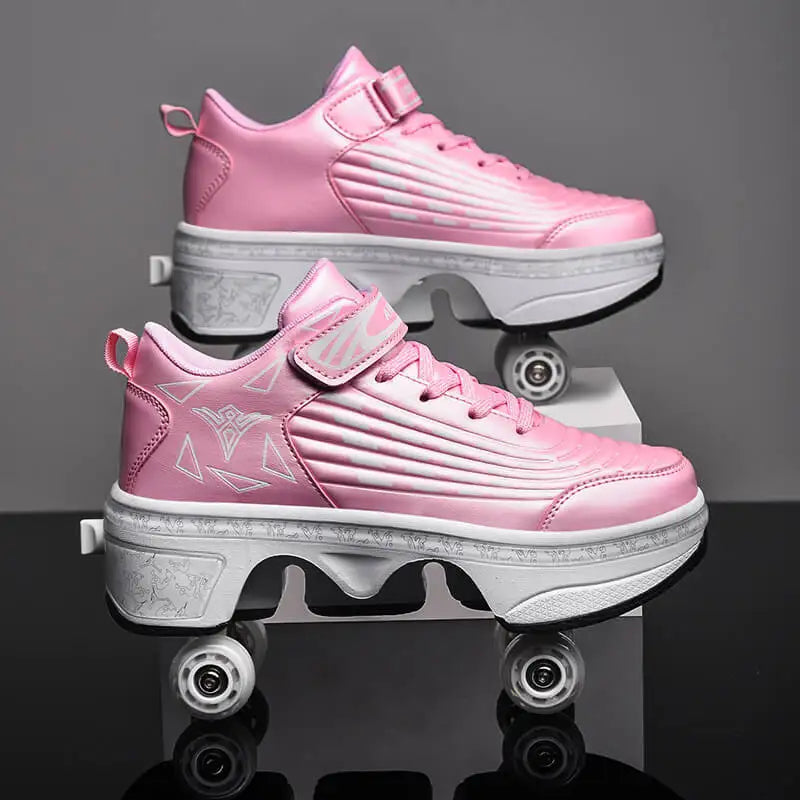 Casual Sneakers Walk Roller Skates Deform Runaway Four Wheel Skates for Adult Men Women Unisex Child Deform Wheel Parkour Shoes