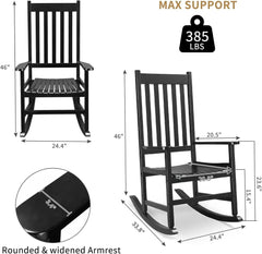 Outdoor Rocking Chair, Solid Wood High Back Rocker, All Weather Lounge Chair for Porch Patio Fire Pit Garden Backyard Deck