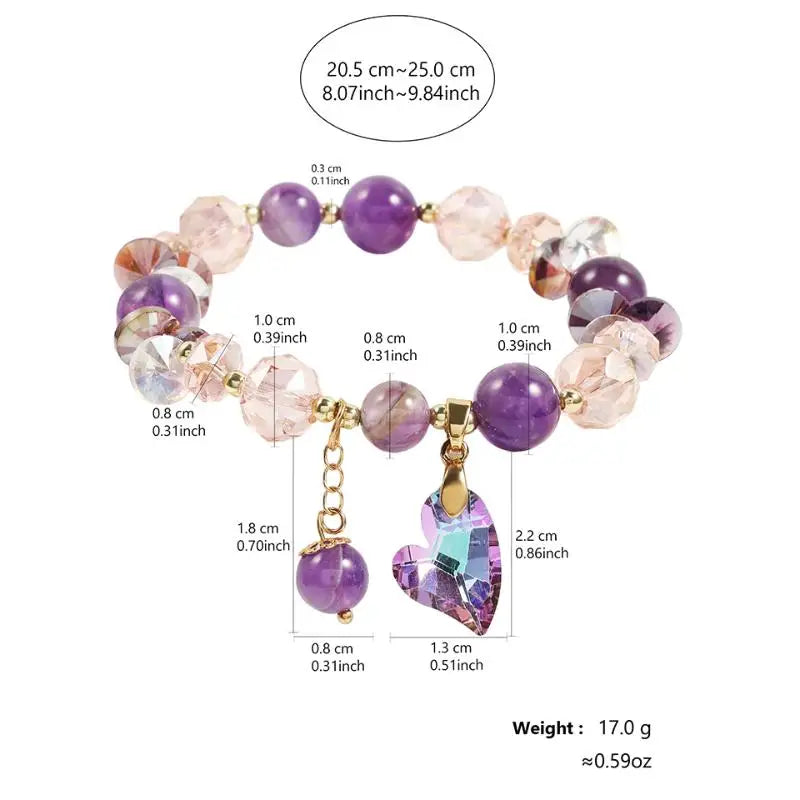 Junzi New Purple Crystal Love Pendant Beaded Bracelet For Women