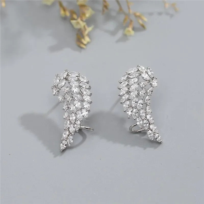 Bling Bling Wing Shaped Stud Earrings for Women Full CZ Dazzling Lady's Engagement Wedding Party Fashion