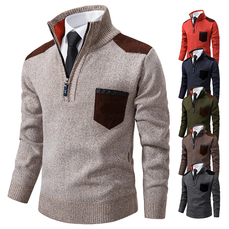 Pullover Men Sweater Cashmere Thick Polo Shirts Korean Half Zipper Cold Blouse Stand Collar Autumn Winter Outerwear Luxury Cloth