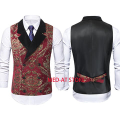 Men's vintage Jacquard Waistcoat Slim Fit Single Breast Vest Medieval Renaissance Short Sleeveless Jacket