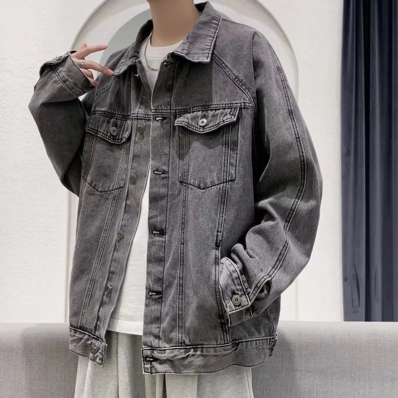 Spring Autumn New Mens Lapel Denim Jacket