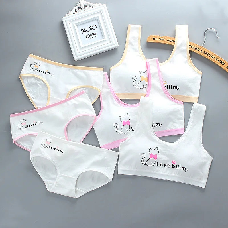 Student Girl Bra Underwear Set Without Steel Ring Cotton Puberty Vest Sports Underwear Teenage Girls Top