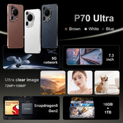 Original P70 Ultra Smartphone 7.3inch Global Version Android13 Mobile Phone 16GB+1TB Cell Phone 5G Dual Sim 8000mAh Cellphones