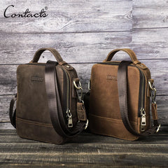 Creazy Horse Leather Shoulder Bag Men Casual Crossbody s Mini Travel Handbag High Quality Male Messenger Phone